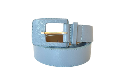 Pastel Blue - Rectangular Buckle Genuine Leather Belt