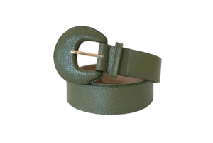 Dark Khaki Green Genuine Leather Belt- Arch Buckle