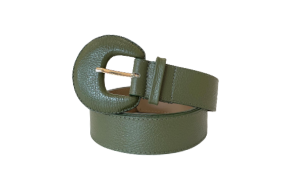 Dark Khaki Green Genuine Leather Belt- Arch Buckle