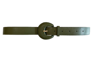 Dark Khaki Green Genuine Leather Belt- Arch Buckle