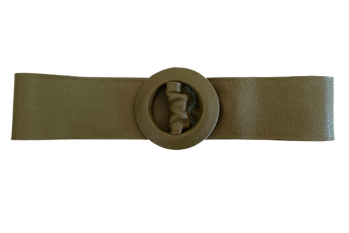 Dark Khaki Green - Covered Round Buckle Genuine Leather Belt