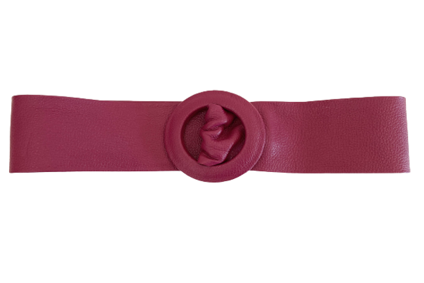 Burnt Pink- Covered Round Buckle Genuine Leather Belt