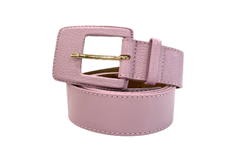 Pastel Pink - Rectangular Buckle Genuine Leather Belt