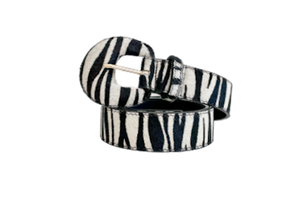 Zebra / Animal Print Genuine Leather Belt- Arch Buckle