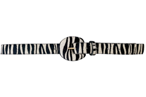 Zebra / Animal Print Genuine Leather Belt- Arch Buckle