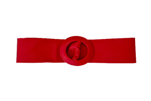 Red -Covered Round Buckle Genuine Leather Belt