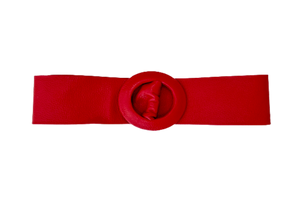 Red -Covered Round Buckle Genuine Leather Belt