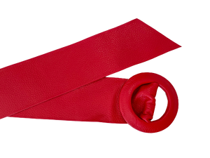 Red -Covered Round Buckle Genuine Leather Belt