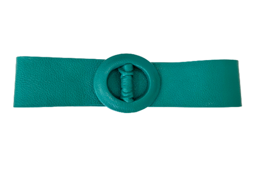 Light Sea Green- Covered Round Buckle Genuine Leather Belt