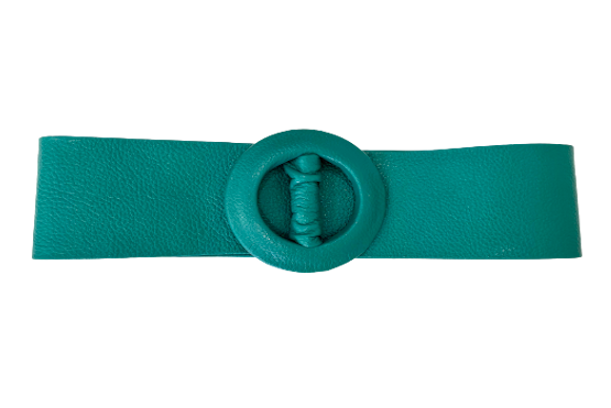 Light Sea Green- Covered Round Buckle Genuine Leather Belt