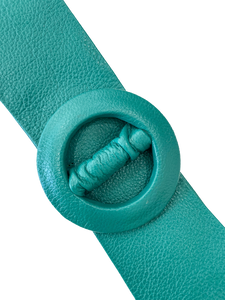 Light Sea Green- Covered Round Buckle Genuine Leather Belt