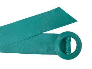 Light Sea Green- Covered Round Buckle Genuine Leather Belt